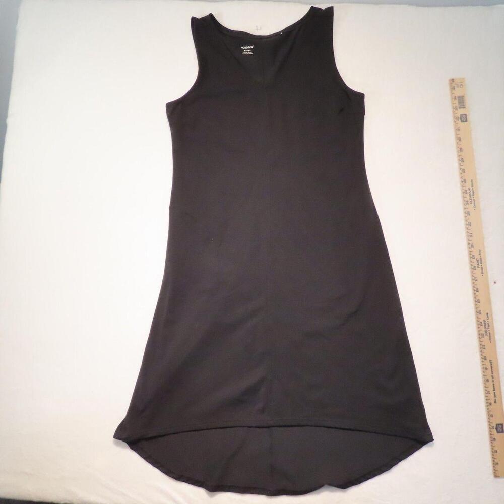 The Toad&Co Women's Large Black V Neck Sleeveless High Low Midi Dress with Pocke